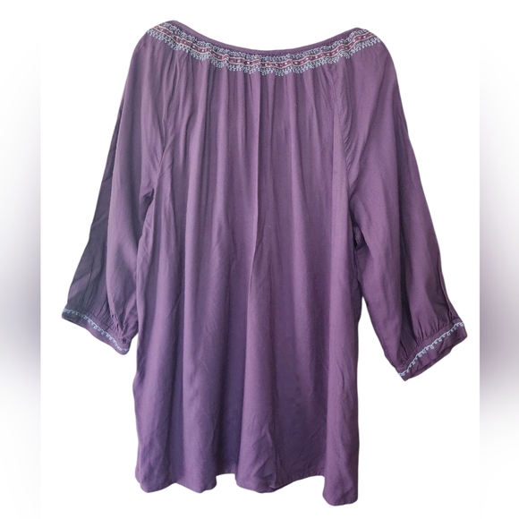 JONES NEW YORK plum purple peasant style embroidered blouse, size L - Picture 4 of 7